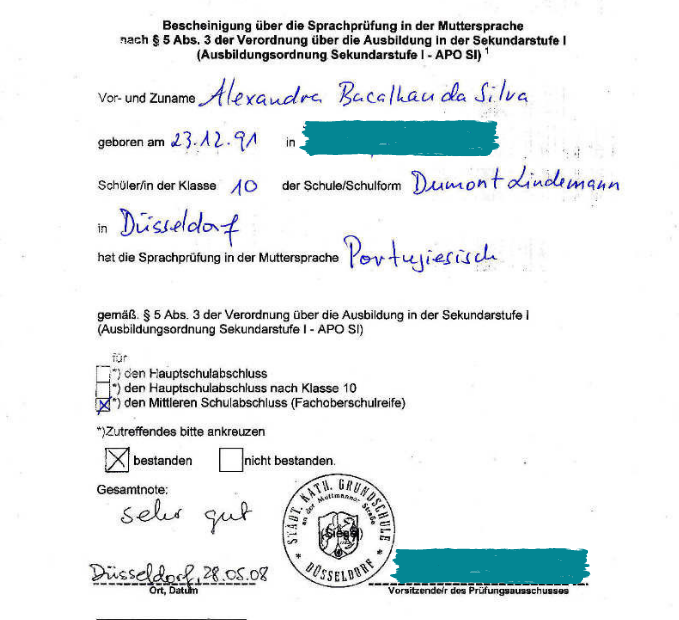 Portugiesisch Zeugnis - Muttersprachlerunterricht